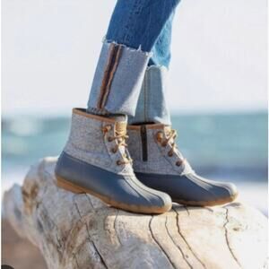 Sperry Saltwater Embossed Wool Duck Boot Dark Grey Size‎ 7